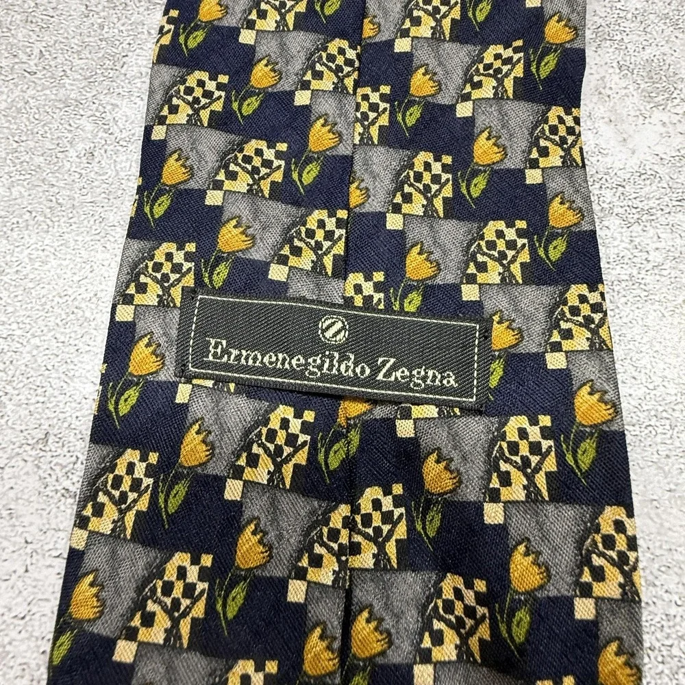 Ermenegildo Zegna Silk Tie Mens One Size Blue Floral Made‎ In Italy Necktie